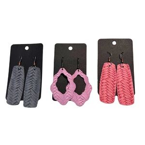 Set of 3 Handmade Leather Earrings